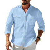 Men's Solid Color Lapel Chest Pocket Long Sleeve Cargo Shirt 11962531Z