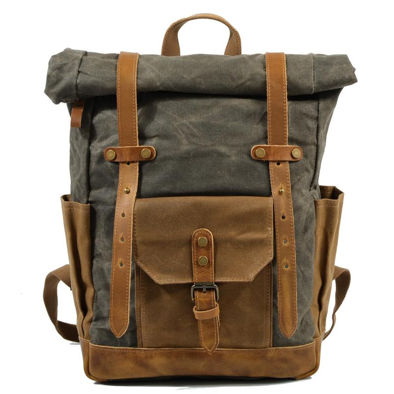 Men's Vintage Contrast Waterproof Canvas Multi-Pocket Backpack 05291124Y