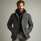 Men's Retro Herringbone Patchwork Woolen Single-Breasted Short Coat 27852187Y