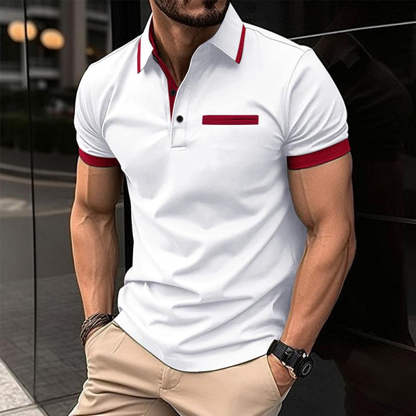 Men's Casual Color Block Lapel Short Sleeve Polo Shirt 08940768M