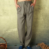 Men's Solid Loose Linen Drawstring Elastic Waist Casual Pants 17384655Z