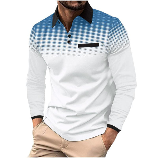 Men's Casual Polka Dot Print Long Sleeve Polo Shirt 00215714Y