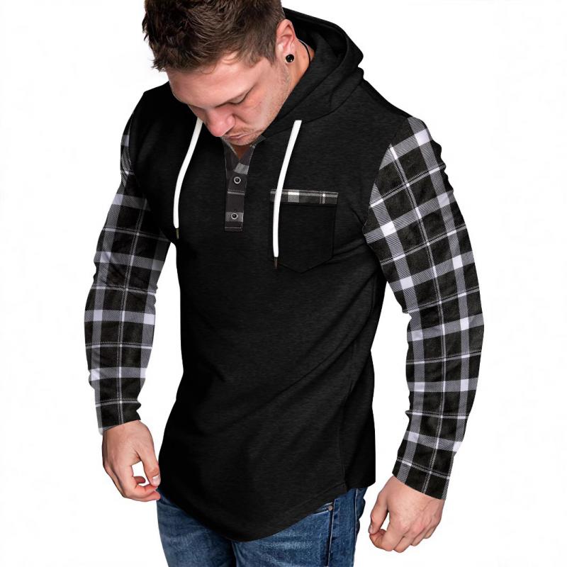 Men's Casual Check Color Block Button Hoodie 50430405Y