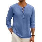 Men's Casual Distressed Henley Collar Slim Fit Long Sleeve T-Shirt 43086906M