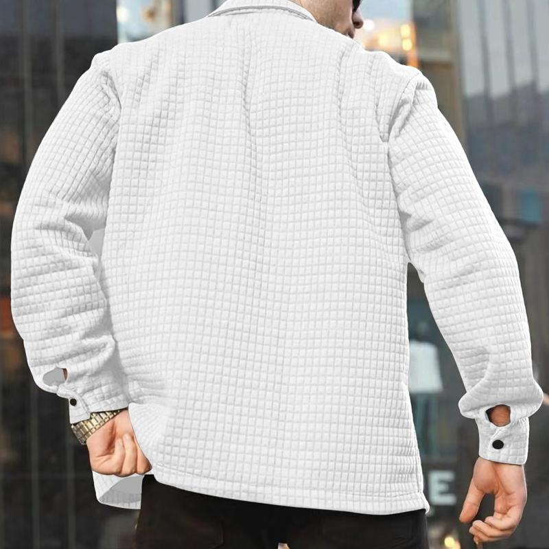 Men's Solid Lapel Breast Pocket Long Sleeve Overshirt 10745805Z