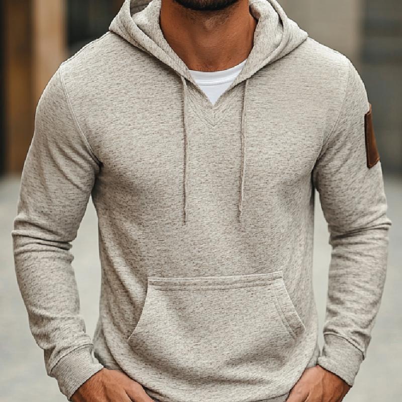 Men's Casual Cotton V-Neck Slim Fit Kangaroo Pocket Hoodie 74498217M