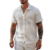 Men's Lapel Solid Color Plaid Short Sleeve Shirt 19243428X
