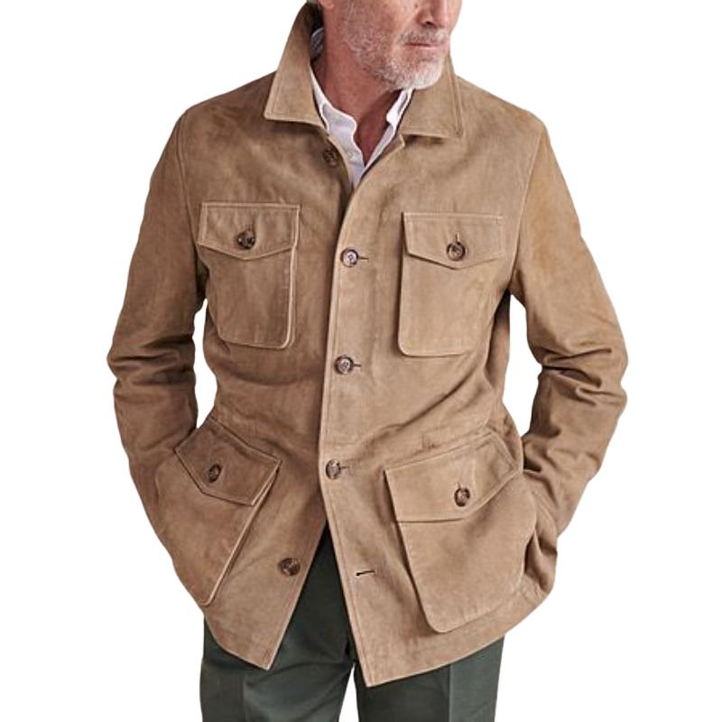 Men's Casual Suede Lapel Single Breasted Slim Fit Safari Jacket 95769950M