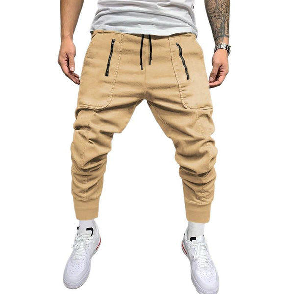 Men's Casual Zipper Pocket Elastic Waist Slim Fit Pants 45566300M