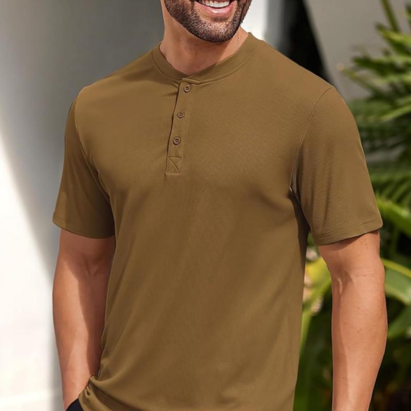 Men's Solid Color Henley Collar Short Sleeve T-Shirt 74968739Y