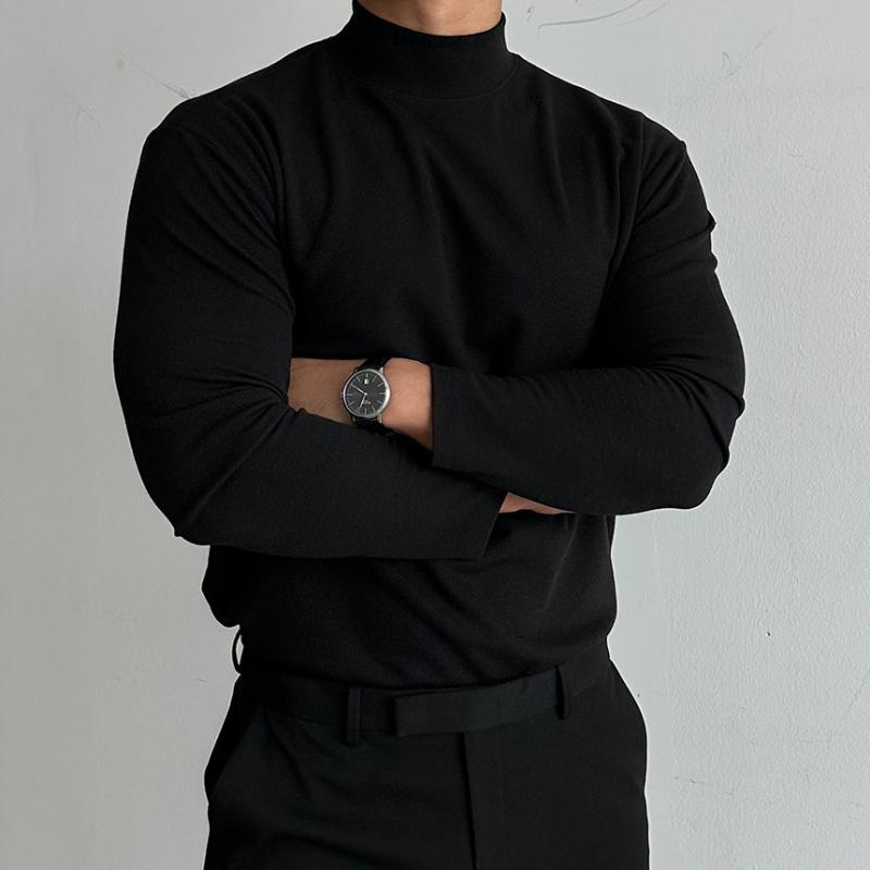 Men's Retro Casual Solid Color Half Turtleneck Long Sleeve T-Shirt 78718630TO