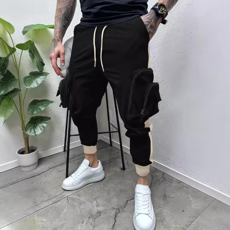 Men's Casual Solid Color Zipper Multi-Pocket Colorblock Cargo Pants 01673675Y