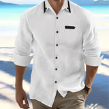 Men's Cotton and Linen Casual Loose Long-sleeved Shirt 18601388X