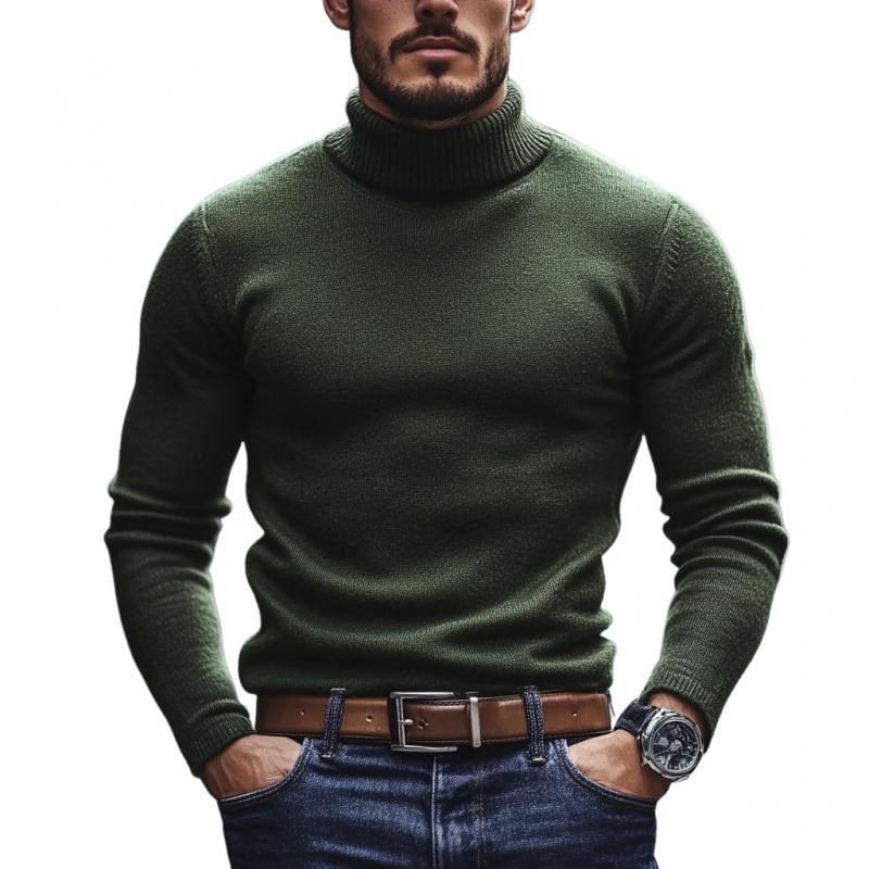 Men's Vintage Solid Color Turtleneck Slim Fit Knit Sweater 05784919M