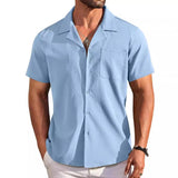 Men's Casual Solid Color Lapel Chest Pocket Short-Sleeved Shirt 61658227Y