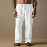 Men's Solid Color Cotton And Linen Loose Straight Casual Pants 09636634Z