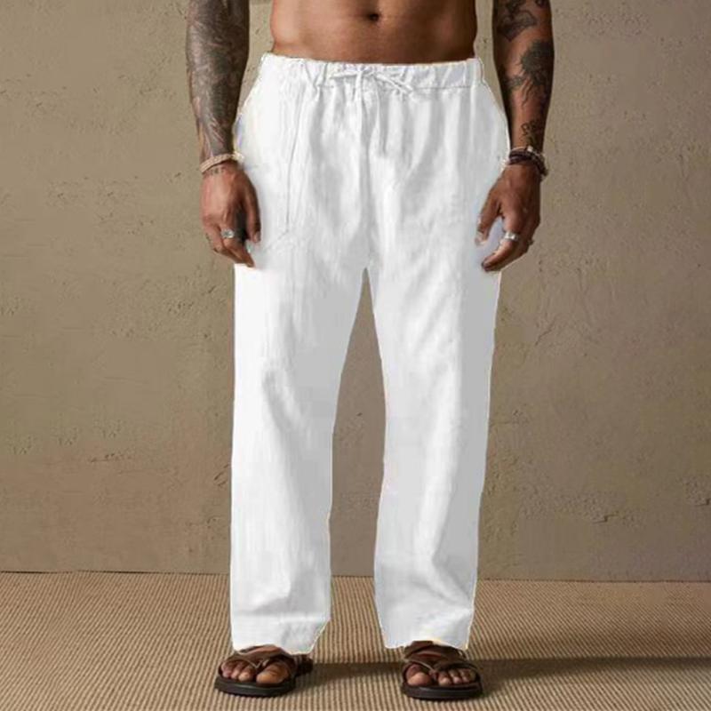 Men's Solid Color Cotton And Linen Loose Straight Casual Pants 09636634Z