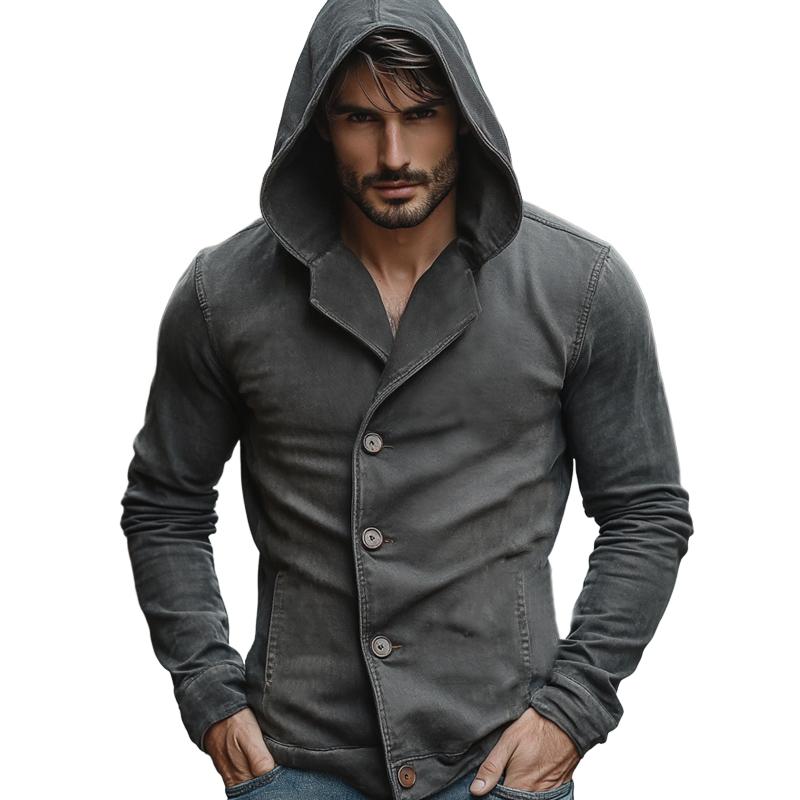 Men's Dark Grey Washed Denim Hoodie 33181689U