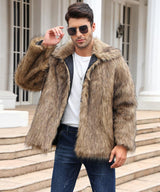 Men's Classic Casual Lapel Short Loose Faux Fur Warm Coat 38913113K