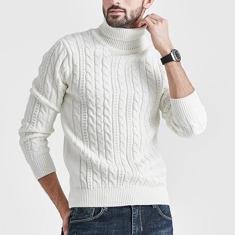 Men's Solid High Collar Long Sleeve Cable Knit Sweater 18417126Z