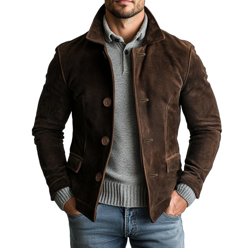 Men's Vintage Suede Single Breasted Lapel Short Jacket 95135829Y