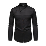 Men's Casual Lapel Slanted Placket Asymmetric Slim Fit Long Sleeve Shirt 50452395M