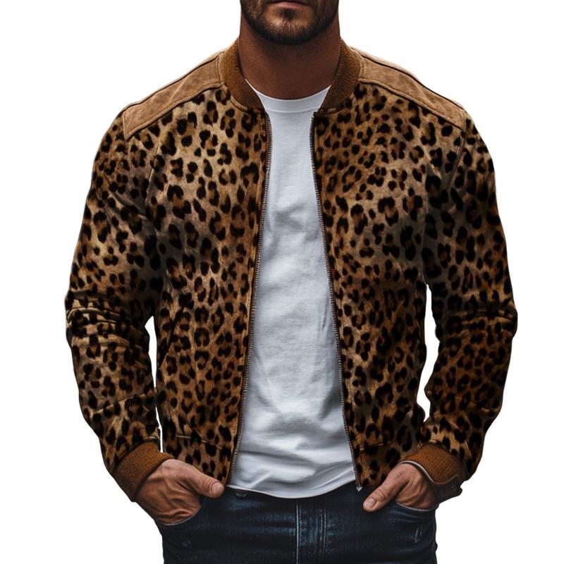 Men's Vintage Casual Leopard Print Zip-Up Bomber Jacket 71306090TO