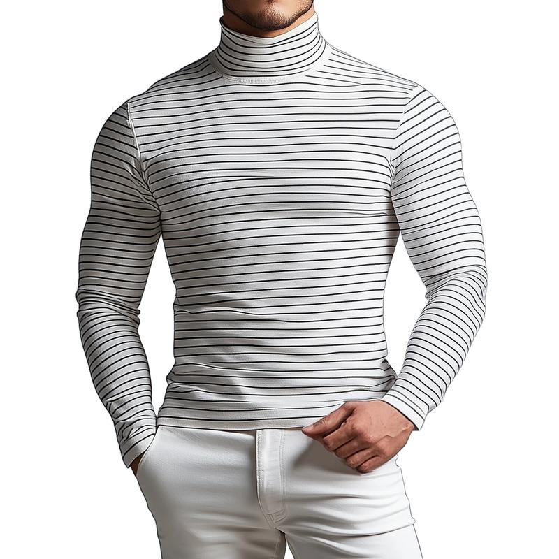 Men's Fashion Slim Fit Striped Turtleneck Long Sleeve T-Shirt 00650325Y