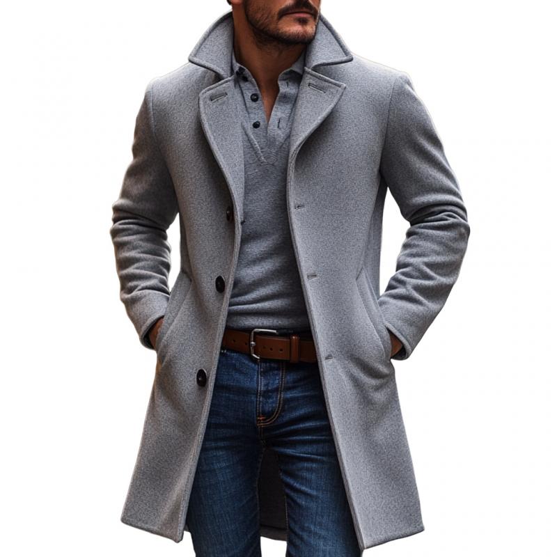 Men's Casual Wool Blended Lapel Single-breasted Loose Long Coat 48491922M