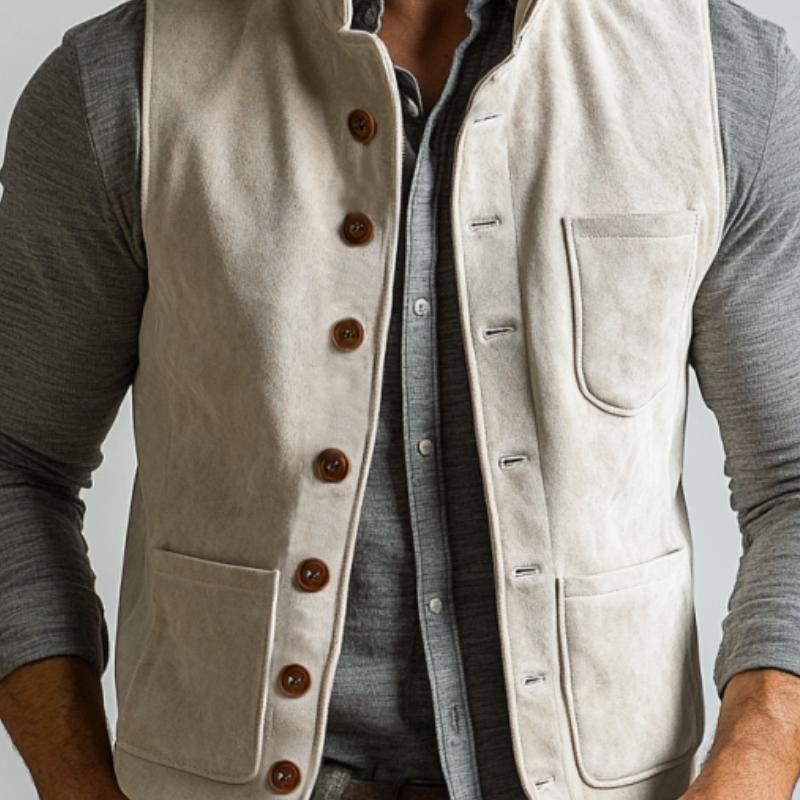 Men's Vintage Suede Multi-Pocket Single Breasted Vest 38578345Y