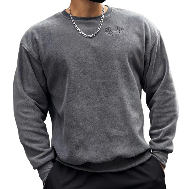 Men's Thick Velvet Round Neck Loose Sweatshirt 09996239U