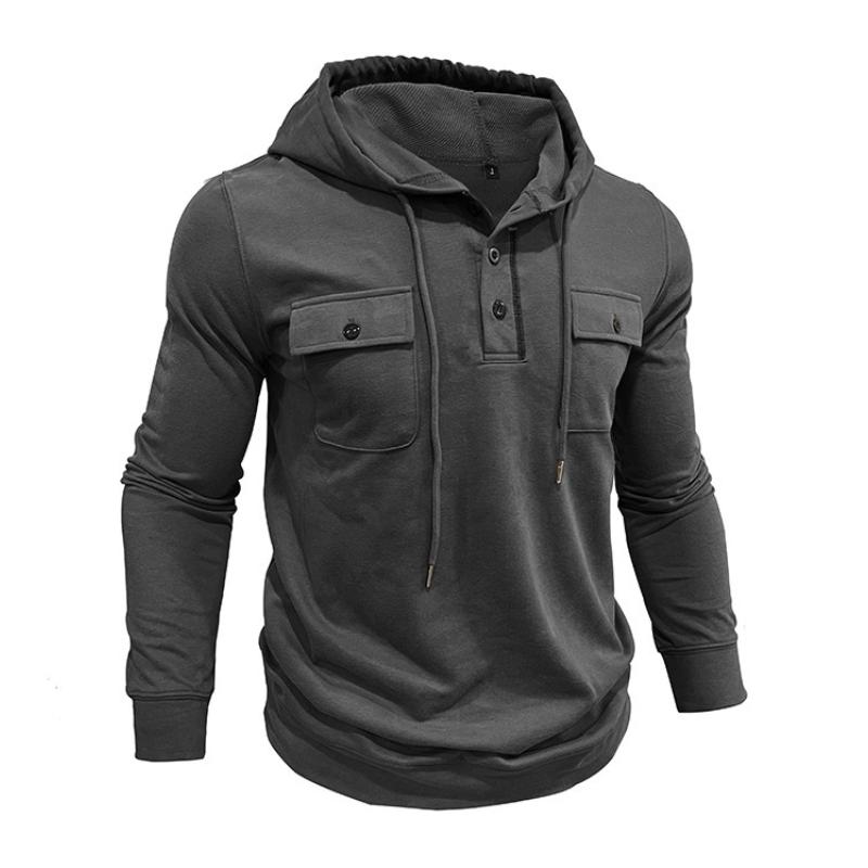 Men's Casual Solid Color Flap Pocket Pullover Hoodie 59001786M