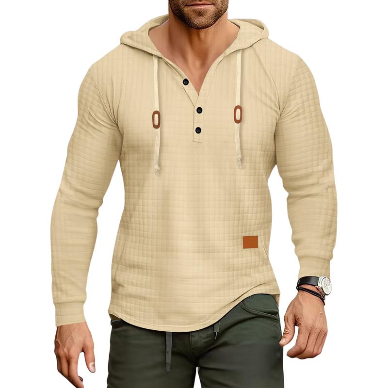 Men's Casual Checkered Jacquard Loose Long Sleeve Hoodie 74768113M