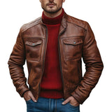 Men's Vintage Crimson Zipper Leather Jacket 60369032U