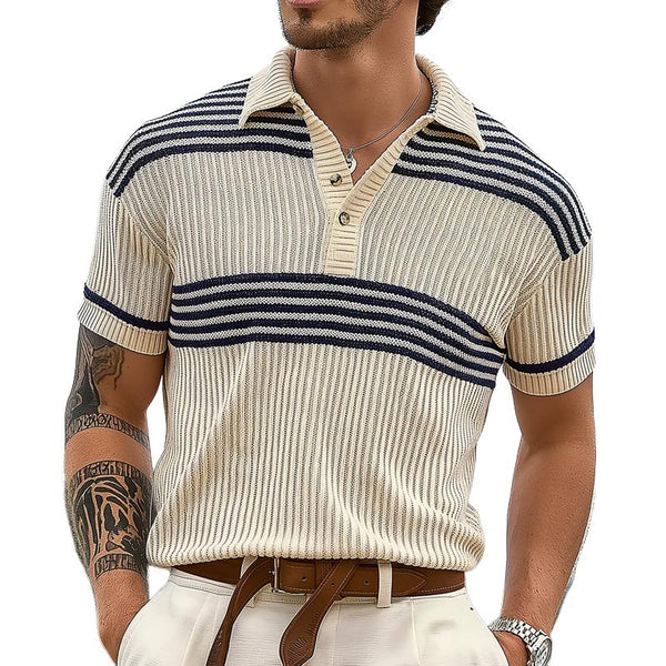 Men's Colorblock Striped Lapel Short Sleeve Knit Polo Shirt 29776935Z