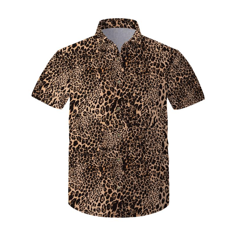 Men's Vacation Leopard Print Chest Pocket Short Sleeve Shirt 06146081Y