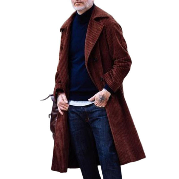 Men's Classic Retro Casual Double-breasted Knee-length Corduroy Coat 05336721K