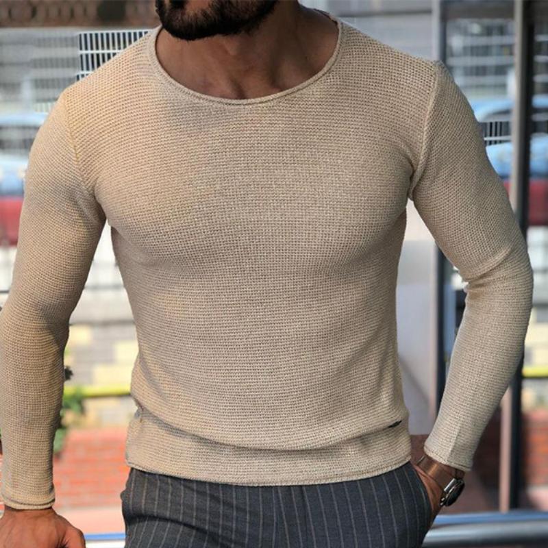 Men's Retro Casual Solid Color Crew Neck Sweater 35967262TO