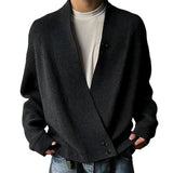 Men's Solid Color Loose V Neck Long Sleeve Knit Cardigan 05225929Z