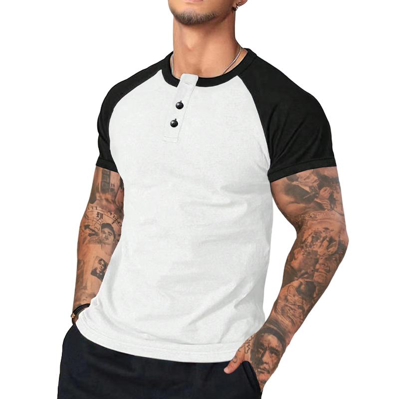 Men's Round Neck Short Sleeve Color Block T-shirt 49001834X