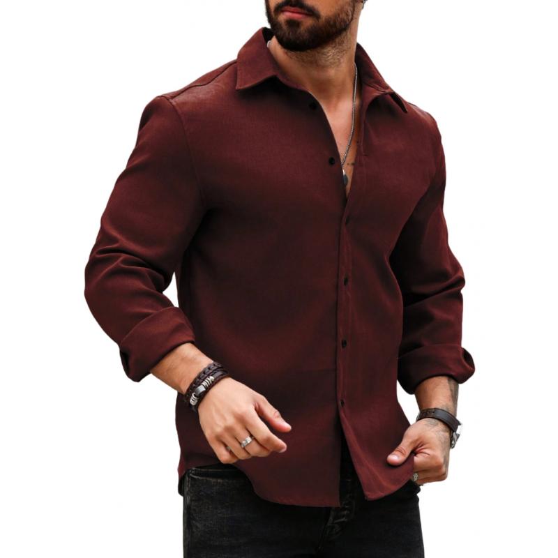 Camisa informal de mezcla de algodón con solapa y corte ajustado de manga larga para hombre 99859497M