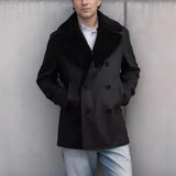 Men's Solid Color Double-Breasted Fur Collar Wool Coat 31282957Y