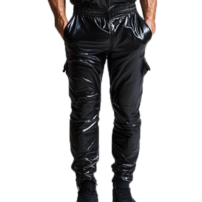 Men's Casual Personalized Multi-Pocket Leather Jumpsuit 44877168K