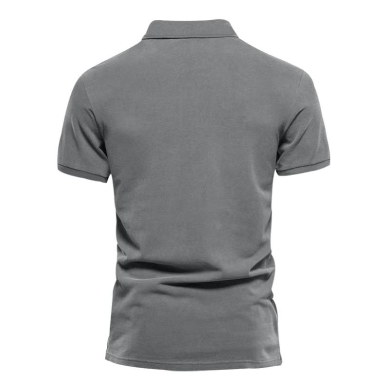 Men's Casual Solid Color Cotton Blended Lapel Short Sleeve Polo Shirt 54465759M