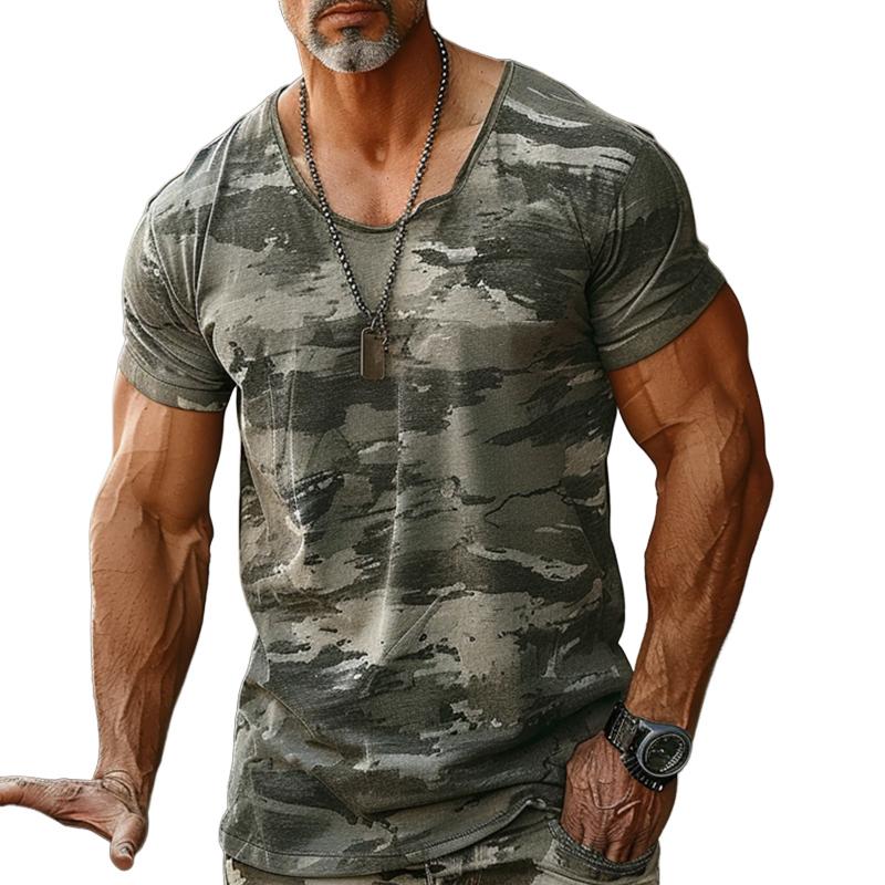 Herren T-Shirt mit Rundhalsausschnitt und Camouflage-Print, kurzärmlig, 90339221X