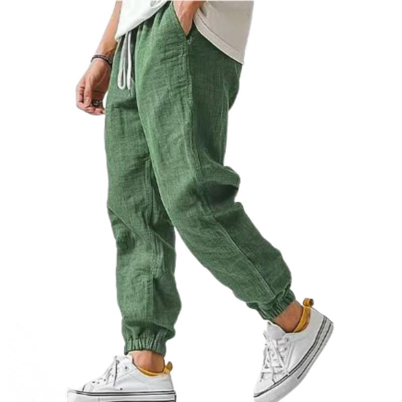 Men's Casual Cotton Linen Slim Fit Elastic Waist Pants 09443141M