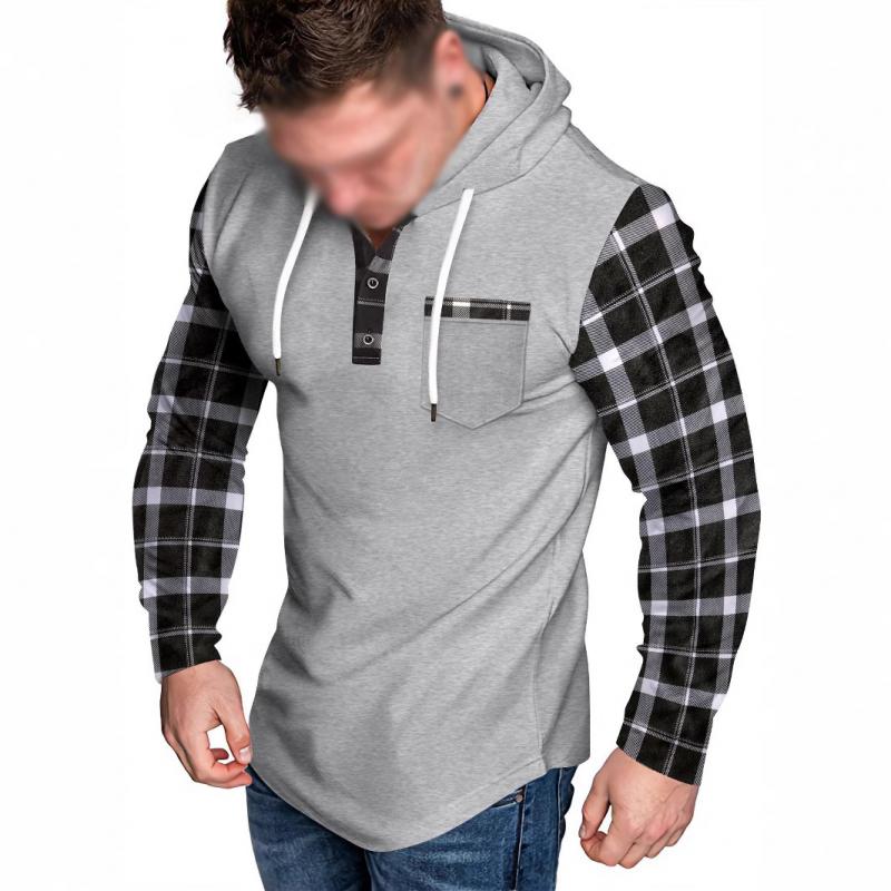 Sudadera con capucha y botones con bloques de color y cuadros informales para hombre 50430405Y