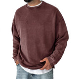 Men's Casual Solid Color Round Neck Loose Long Sleeve Sweatshirt 19533145M