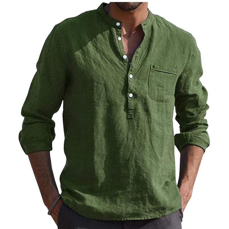 Men's Casual Solid Color Long Sleeve Henley Shirt 76711141F