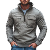 Men's Retro Casual Distressed Pocket Stand Collar Zipper Sweatshirt 40072378TO